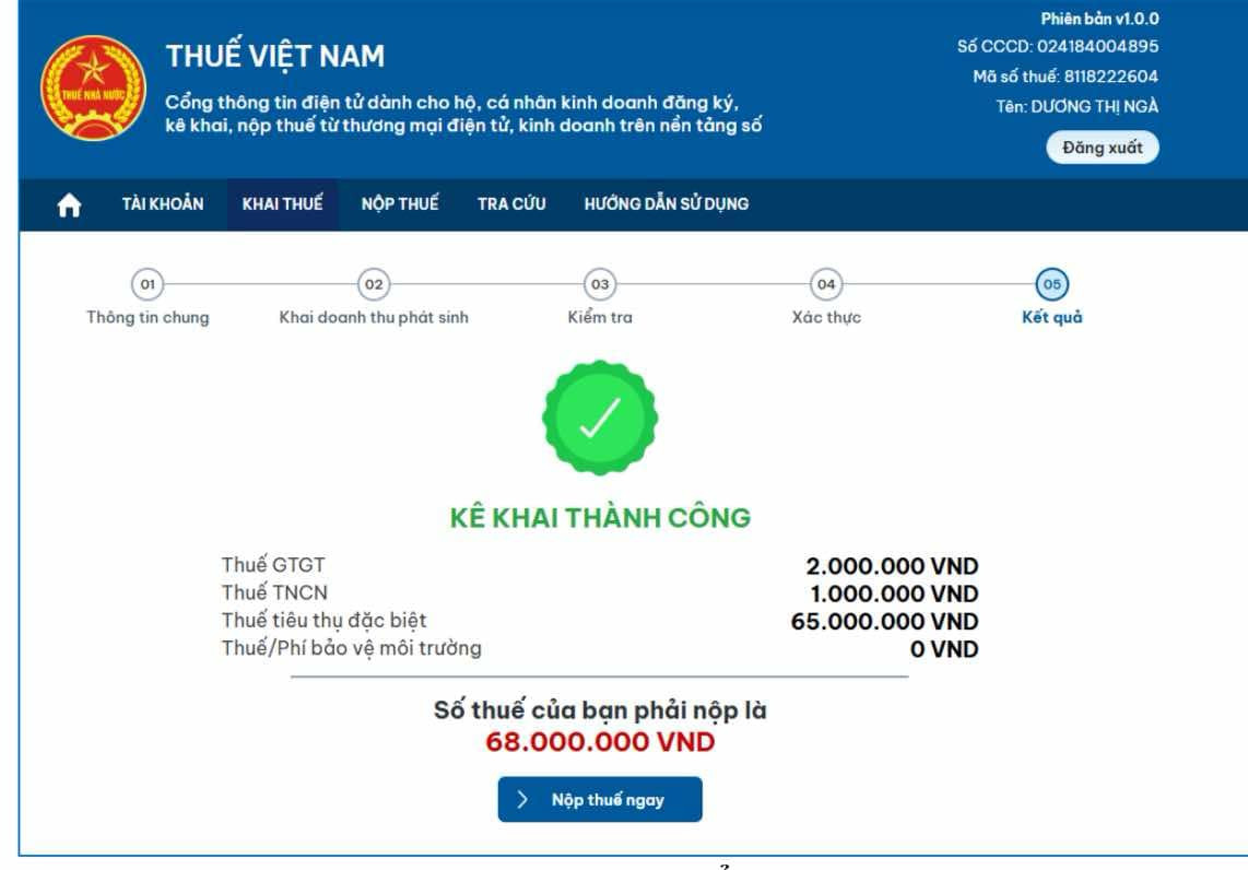 Kê khai thuế thành công
