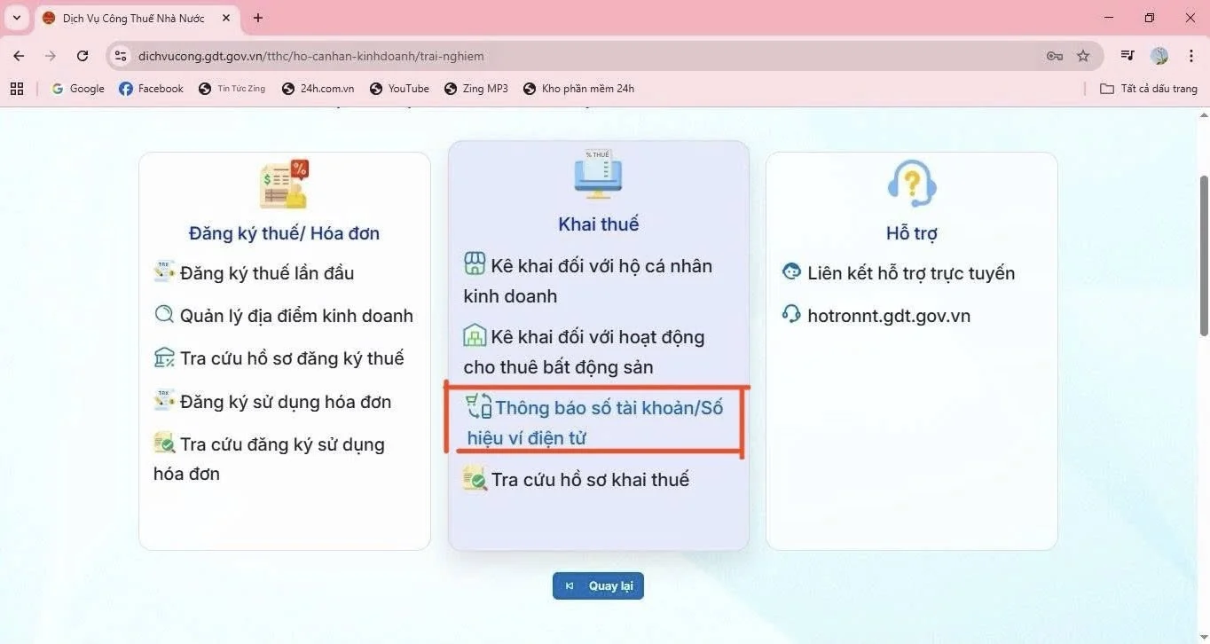 Thông báo số tài khoản