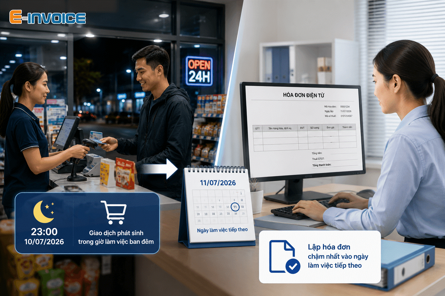 Thời điểm lập hóa đơn với giao dịch ban đêm