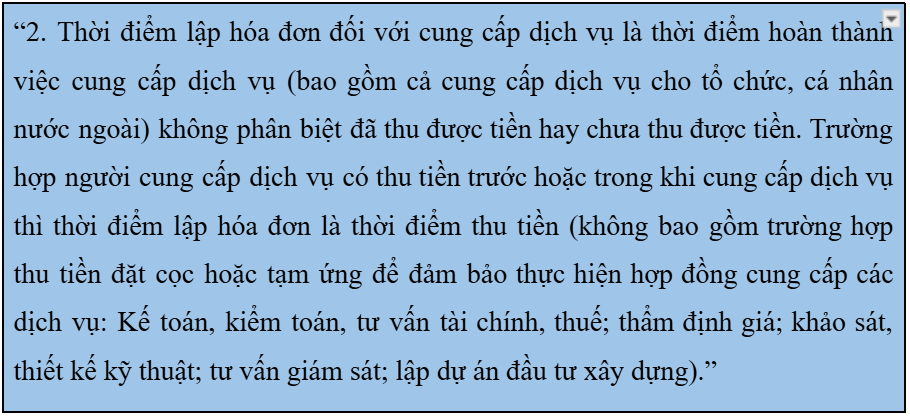 Quy định về thời điểm xuất hóa đơn