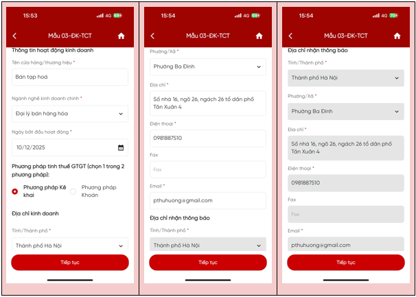 Điền thông tin đăng ký kinh doanh