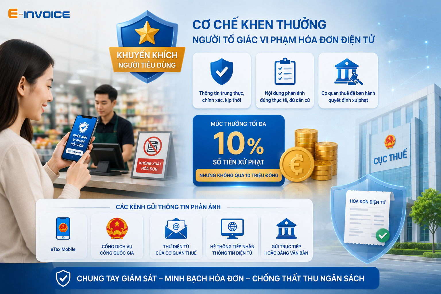 Cơ chế khen thưởng khi tố giác hành vi không xuất hóa đơn điện tử