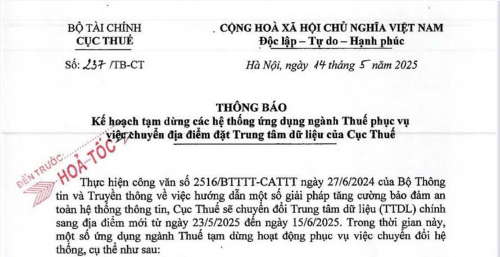 Văn bản thông báo