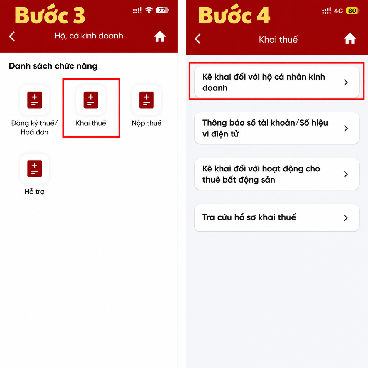 Bước kê khai thuế