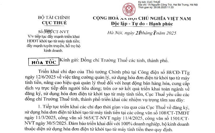 Công văn về hóa đơn điện tử