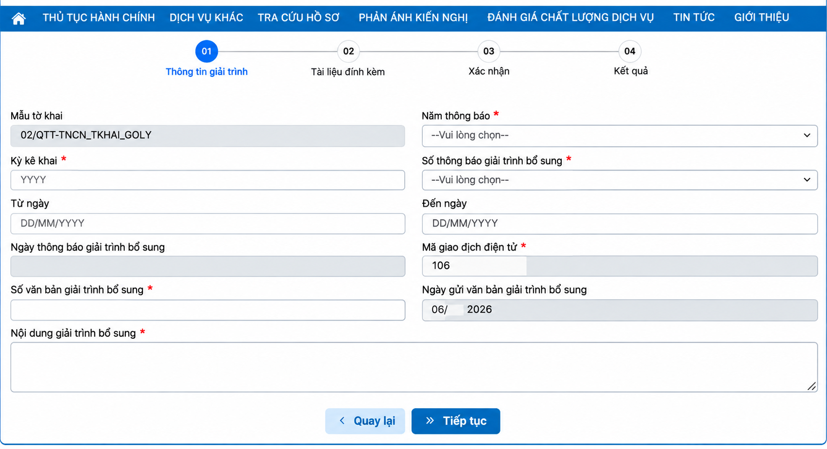 Nộp thông tin giải trình