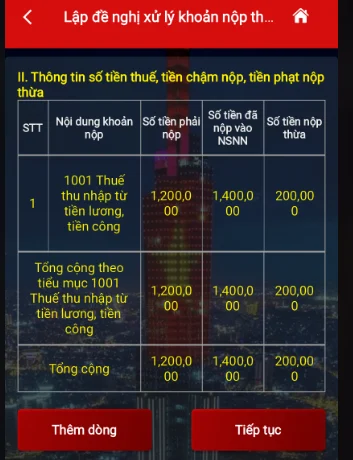 Xác nhận số tiền nộp thừa