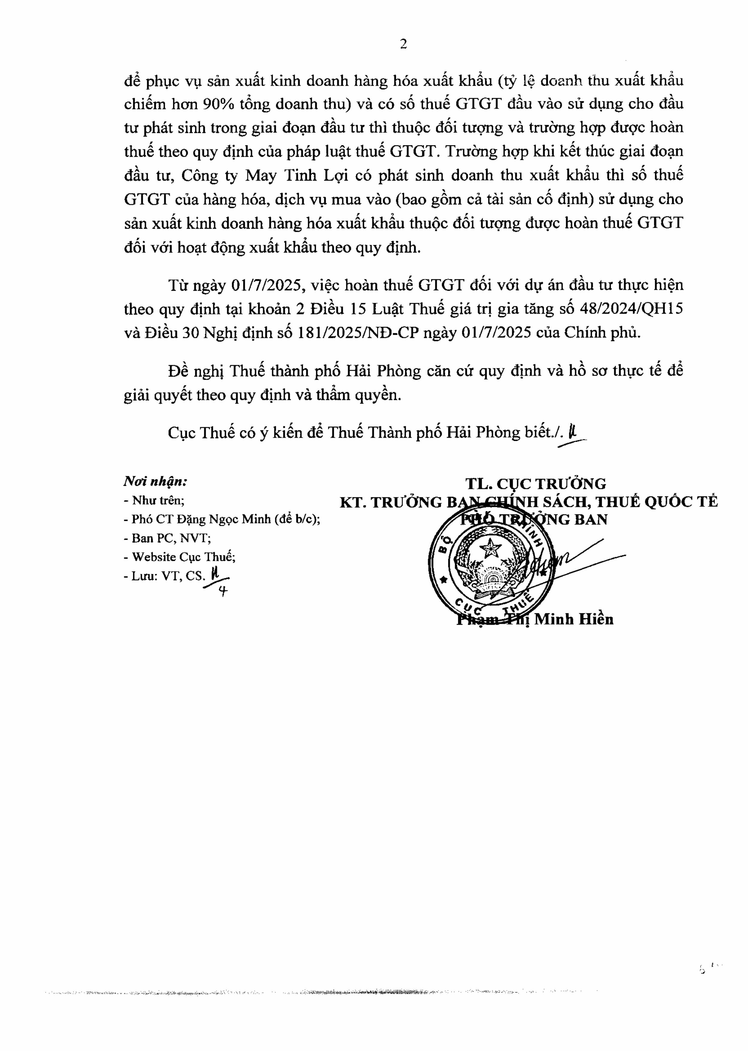 Công văn hướng dẫn hoàn thuế GTGT