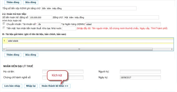 Hoàn tất kê khai