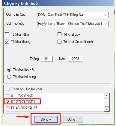 Điền thông tin tờ khai thuế