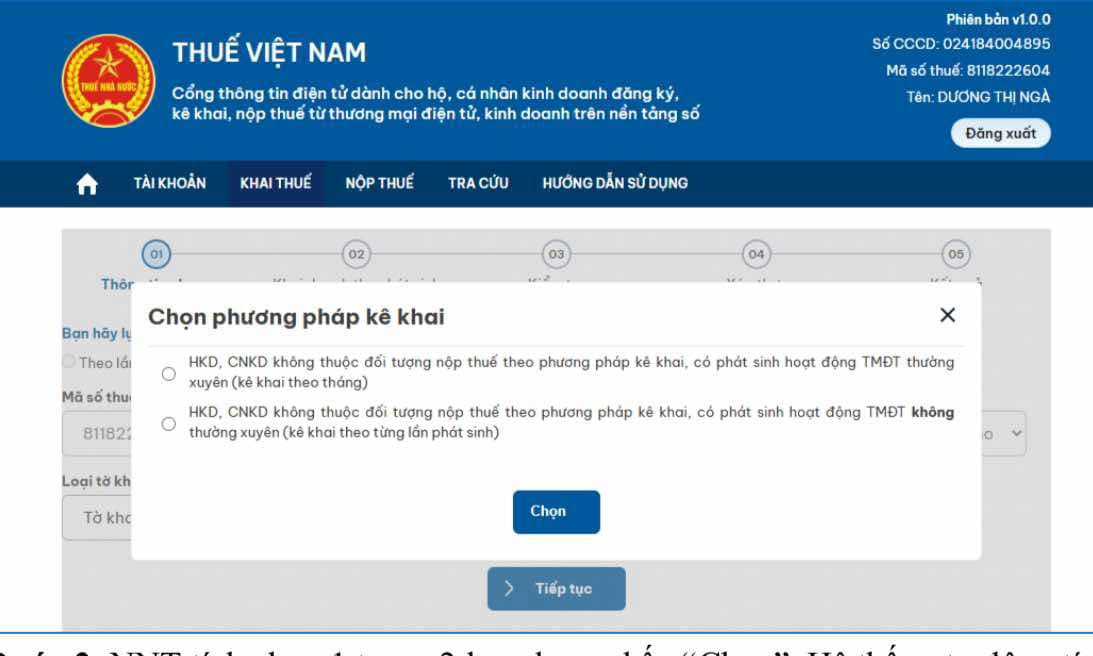 Chọn hình thức kê khai