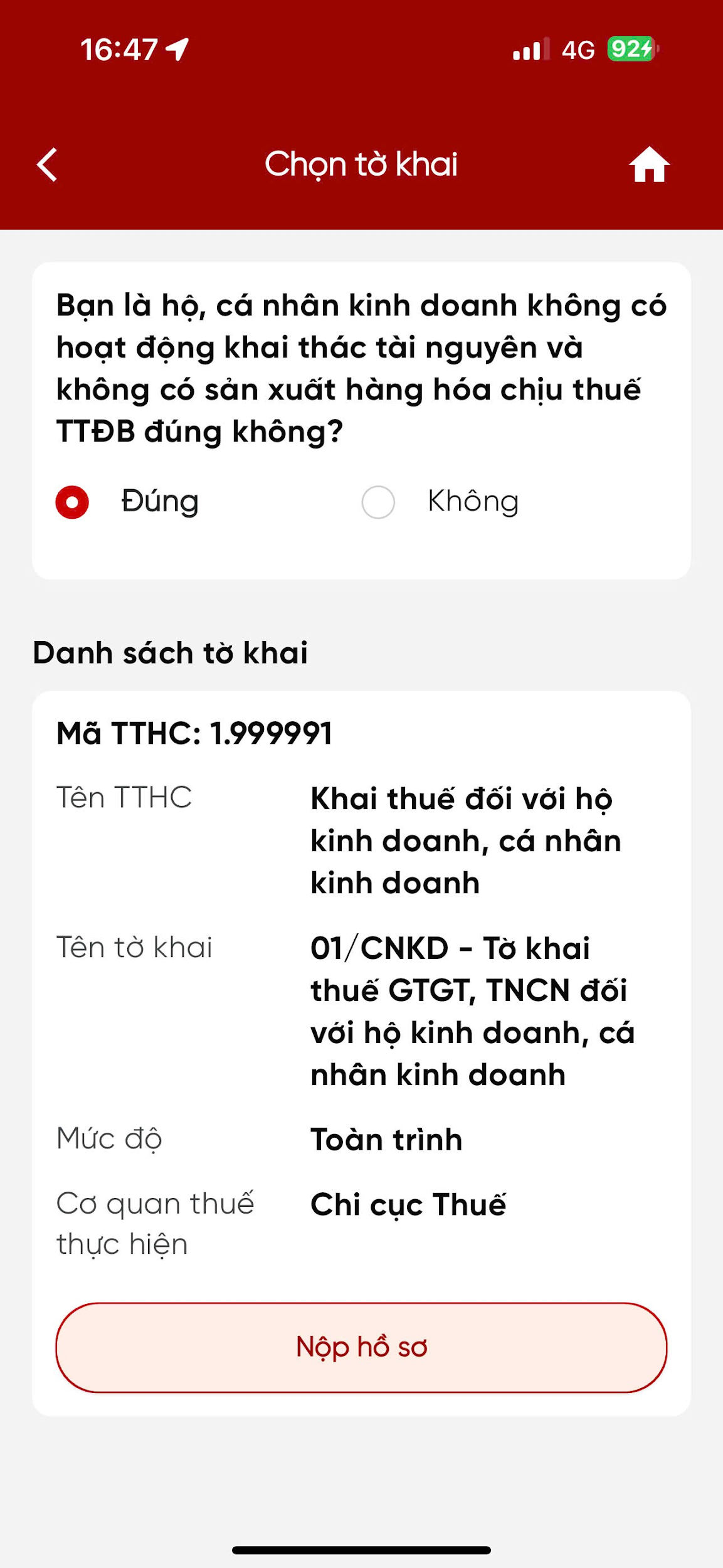 Chọn tờ khai