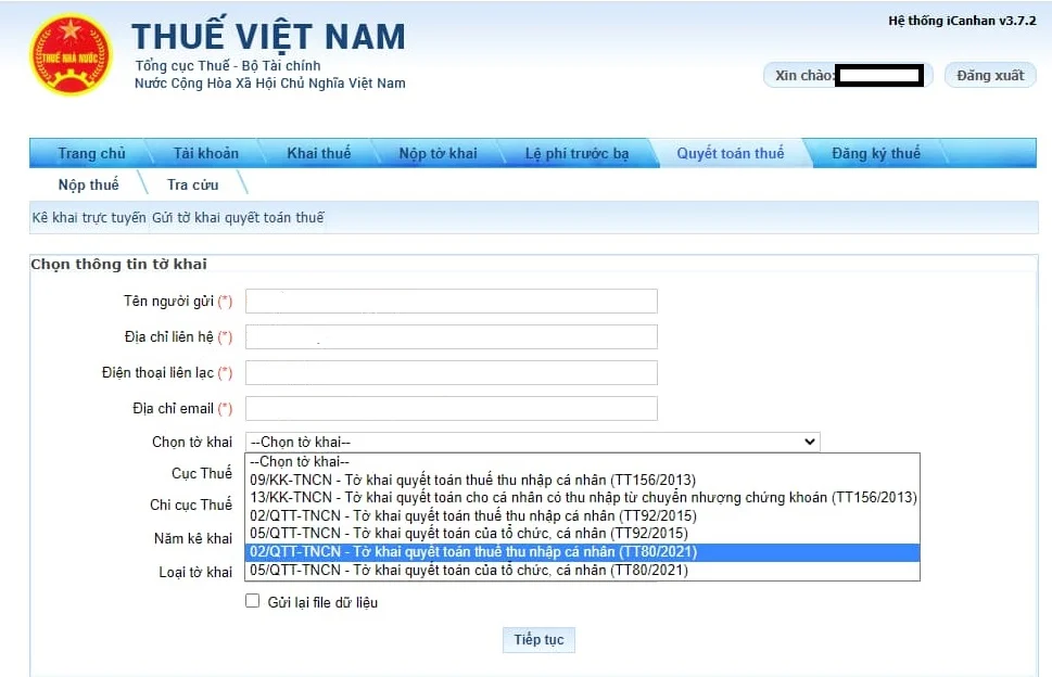 Tờ khai quyết toán thuế