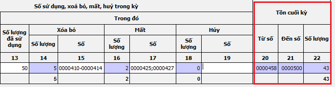 ​​​​​​​  Cột 20, 21, 22 hệ thống sẽ tự động điền thông tin