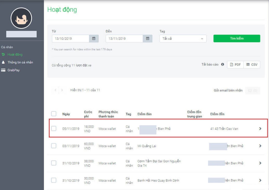 Chọn chức năng “Hoạt động”.