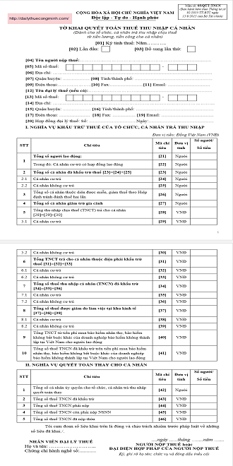 4. Hướng dẫn lập các phụ lục kèm theo tờ khai 05/QTT-TNCN