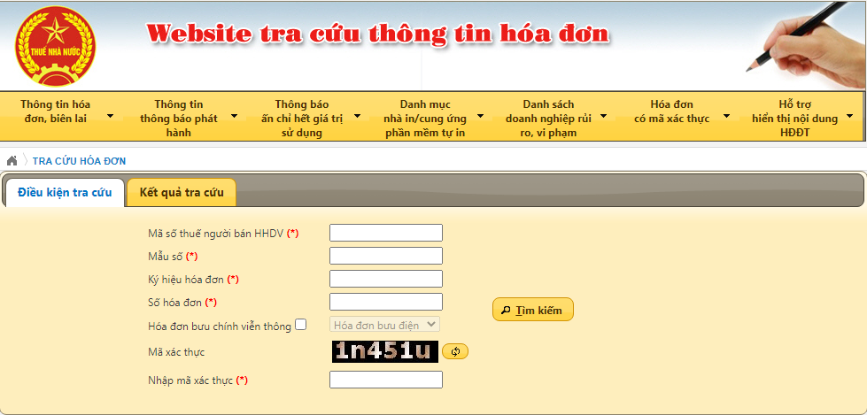 Website tra cứu thông tin hóa đơn của Tổng cục Thuế