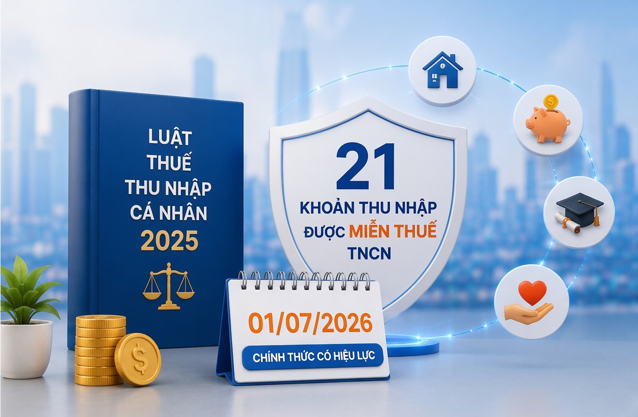 Từ 01/7/2026, 21 khoản thu nhập được miễn thuế TNCN theo Luật mới gồm những khoản nào?